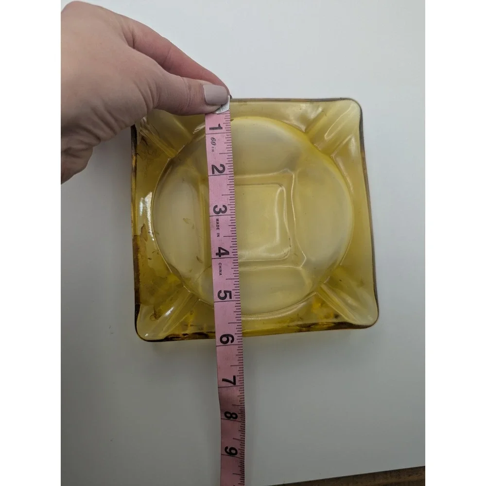 Amber Honey Colored Glass‎ Ashtray Square Vintage Retro Vanity Decor 6 inches